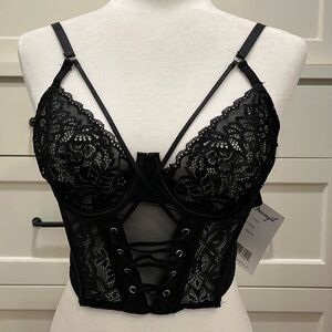 Dreamgirl Black Lace Corset Bra Top with Boning and Adjustable Back.  Medium